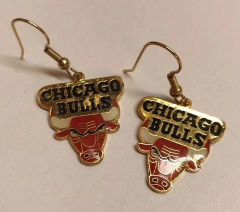 1992 Chicago Bulls Gold Tone & Enamel Dangle Drop Earrings Peter David Inc Cover
