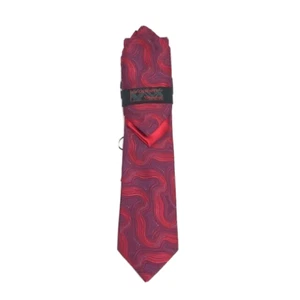 Steven Land Men's Tie Two Hankies Set Red Blue Fuchsia Hi-Density 3.5" Wide - Picture 1 of 4
