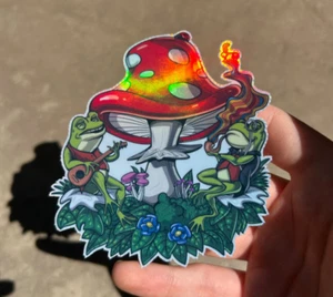 Trippy Mushroom Sticker Waterproof Vinyl Decal Funny Frogs Sticker - Picture 1 of 2