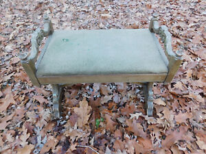 Charming Antique Victorian Wood Carved Vanity Seat Chair 27" x 15.5" x 22.5"