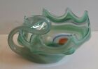 Vintage Art Glass Swan LG Hand Blown Murano Green White Swirl Planter Bowl Vase
