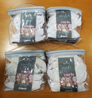 4 Pks of 18: Conair  Pillow Soft Rollers Curlers 72 White Sleep Rollers 1208-F2B - Image 1 of 4