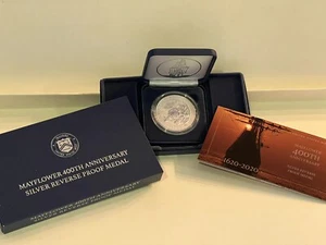 2020 1oz 99.9 FINE SILVER REVERSE PROOF MEDAL 400th ANNIVERSARY OF THE MAYFLOWER - Picture 1 of 12