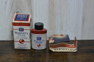 Vintage Wernet's Pulver Werbung Zahnersatz Probe Dose voll mit Originalkarton c1 - Bild 1 von 6