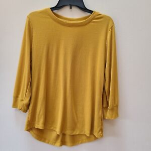 Time and Tru Womens L Tunic Top Gold yellow 3/4 sleeve Rib Knit Pullover Shirt 