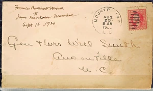 Historia de Carolina del Norte: 1920 SC 526 Ty IV Mt. Gilead to Gen. & Mrs. Will Smith, Ansonville - Imagen 1 de 1