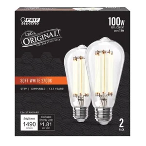 Feit Electric ST19 E26 (Medium) Filament LED Bulb Soft White 100 W 2 pc - Picture 1 of 1