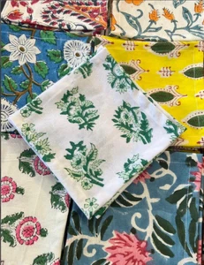 BLOCK PRINT COTTON FABRIC SCRAPS - Picture 1 of 12