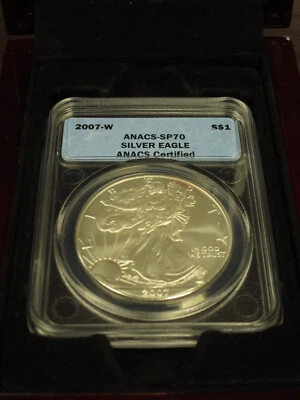 2007-W ANACS SP70 Silver Eagle $1 Silver Coin BU USA with Case - Image 1 of 4