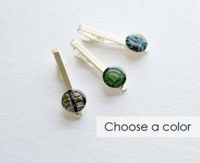 RECYCLED CIRCUIT BOARD Tie Clip Bar Geek Nerd Gamer Cyberpunk Gift CHOOSE COLOR - Image 1 of 4