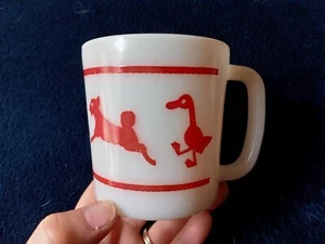 Vtg Hazel Atlas White Milk Glass Red Farm Animals Child's Cup - Picture 1 of 5