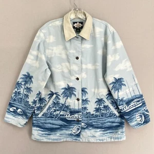 VTG Womens Ralph Lauren Naval Supply Beach Print Barn Coat Tropical Blue Size M - Picture 1 of 18