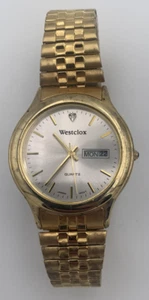 1980s Westclox Mens quartz wristwatch gold toned new battery works well - Picture 1 of 4