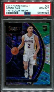 2017 Panini Select Lonzo Ball Tri-Color Prizm #28 Rookie RC PSA 10 - Picture 1 of 2