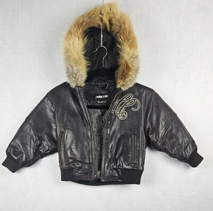 Pelle Pelle Kids Chocolate Florentine Leather Jacket Size 2 Hooded Broken Zipper - Picture 1 of 24