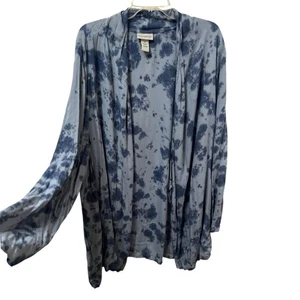 Catherines blaue Batik offene Strickjacke vorne drapiert 3X - Bild 1 von 14