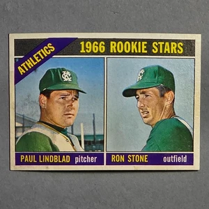 1966 Topps Baseball #568 recrue d'athlétisme Paul Lindblad/ Ron Stone NM RC - Photo 1/2
