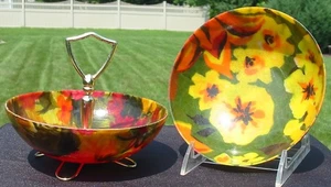 Vintage 2 Florales Colores Primavera 6.5" Servir Snack Fruteros Mango con Pies Antiguo - Imagen 1 de 4