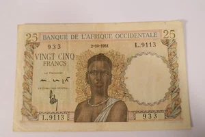 Westafrika Togo alte Banknote 25 Francs HL01 Porträt Frau Schmuck Mann Rind - Picture 1 of 8
