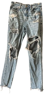 American Eagle Mom Jeans Strigid Ripped Blue Denim Women's Size 2R 26x28.5 - Picture 1 of 12