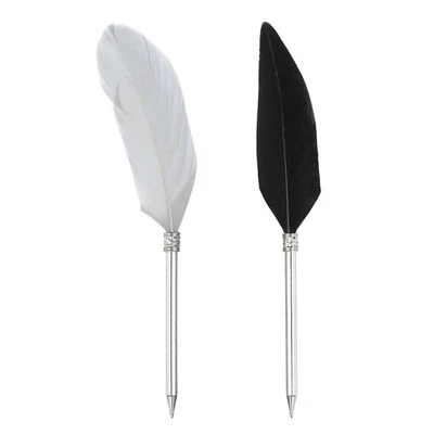 Feather Ballpoint Pens Bulk, 2Pcs Writing Pens Style 2, Black/Silver - Image 1 of 4