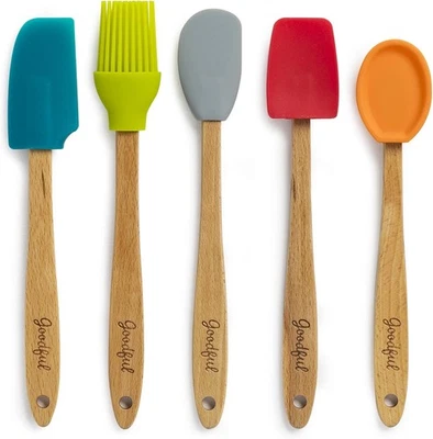 Goodful Juego de Herramientas Mini Cocina Silicona y Madera de Haya 5 Piezas, Multicolor  Foto 1 de 4