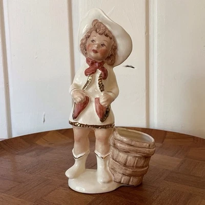 Soporte de palillo de dientes de cerámica vaquera de los años 50 muy raro Avis Wright California Dresden Foto 1 de 4