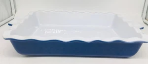 Emile Henry Lasagna,BLUE,White Ruffled Edge Baking Dish 9 x12" 9676 France - Picture 1 of 4