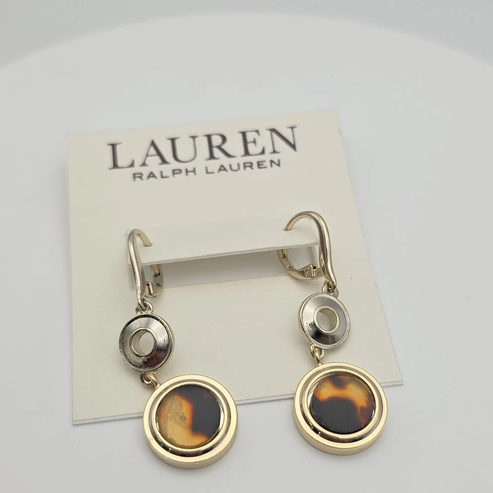 ¡¡Nuevo!! Pendientes Ralph Lauren concha de tortuga moneda gota placa de plata ¡Nuevos con etiquetas! Foto 1 de 4