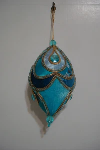 Prendedor vintage de lentejuelas con cuentas de 6" adorno de Navidad azul dorado floral - Imagen 1 de 18