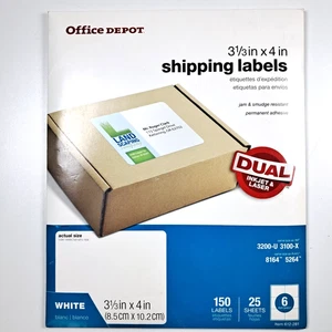 *24 Sheets* 3 1/3" x 4" White Shipping Labels for Inkjet/Laser Office Depot - Picture 1 of 10