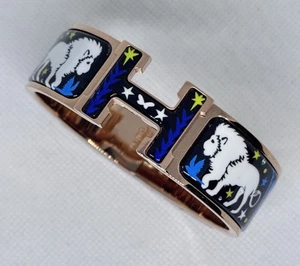 HERMES Wide Clic H Blue Enamel RGH Sous Le Charme PM 17cm Bracelet Birkin - Picture 1 of 5