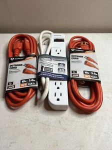 2 Southwire Outdoor Extension Cord Light Duty 10' 16/3 125 Volt & Power Strip - Picture 1 of 4