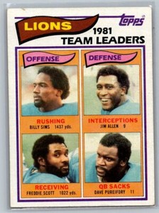 1982 NFL Topps #333 Billy Sims / Jim Allen / Freddie Scott / Dave Pureifory TL