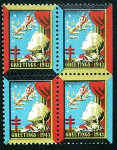 USA, 1943 Christmas Seal, WX112, Perf 12 1/2 x 12 3S, Block of 4, MNH - Bild 1 von 3