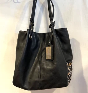 Marc New York Andrew Marc Tote Messenger Large Shoulder Bag Black Leather Studs - Picture 1 of 8