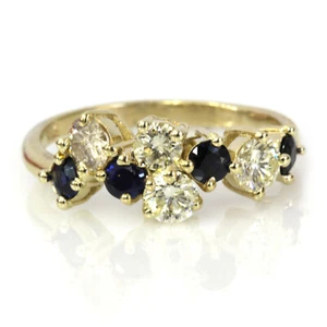1.3 ctw Natural Blue Sapphire & Diamond Solid 14k White Gold Dainty Cluster Ring - Picture 1 of 9