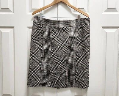 女士 J. McLaughlin Margo 黑色和奶油色羊毛粗花呢格子迷你铅笔裙 12 — 第 1/4 张图片