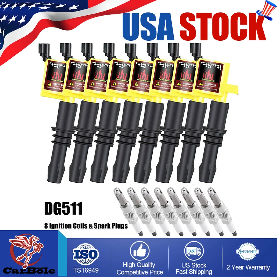 Bobinas de encendido y bujías DG511 8 piezas para Ford F250 F350 Mustang 2005-08 5,4 L V8 Foto 1 de 4
