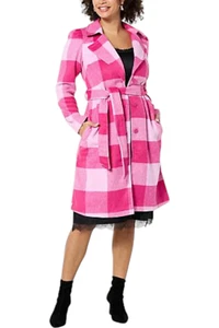 G by Giuliana Women's Black Label Plaid Trench Coat Pink Combo - Picture 1 of 1