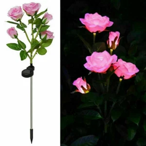 2x Solar 5 Heads Pink Rose Flower Light Garden Stake Landscape Lamp Outdoor Deco - Picture 1 of 12