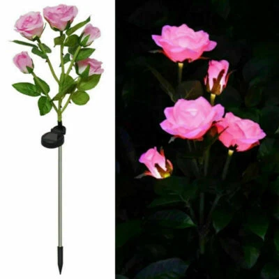 2x Solar 5 Heads Pink Rose Flower Light Garden Stake Landscape Lamp Outdoor Deco - Image 1 of 4