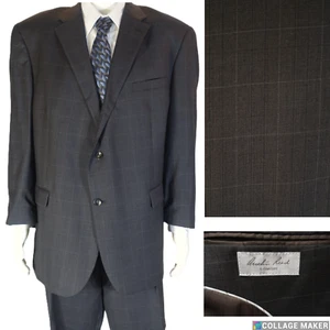 AUSTIN REED~STyLiSH!!~BROWN WINDOWPANE WOOL MENS 54R SUIT PLT'T CUFF PANTS 46X29 - Picture 1 of 18
