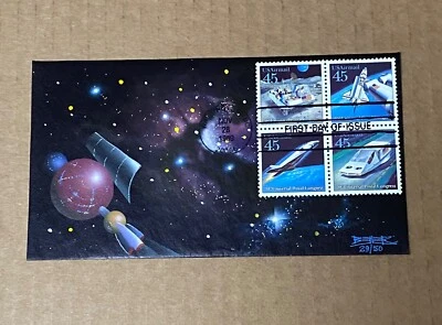 US FDC Ron Beller Cachet Hand-Painted #C126 Futuristic Mail Delivery 29/50 1989 - Image 1 of 3