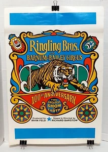 RARE 1970 Circus Advertising Poster Ringling Bros Barnum & Bailey Tiger NICE! - Picture 1 of 7