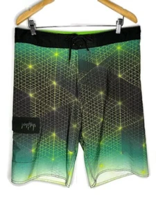 Island Haze Board Shorts Men’s Large Beach Swim Pool Surfing Pocket Green Black - Picture 1 of 5