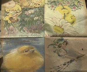 TWO Paper LUNCHEON Decoupage Art Craft Napkin VTG EASTER/BUNNY-RABBIT/chick/duck - Picture 1 of 5
