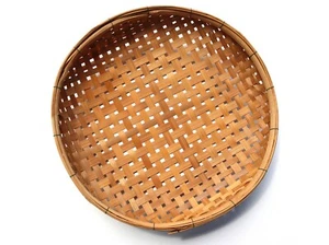 Thailand Handicraft, Hand Woven, Bamboo Wicker Round Tray Kitchenware Size 13", - Picture 1 of 24