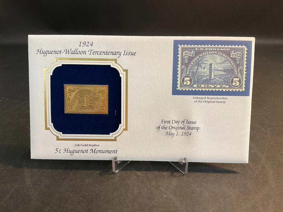 1924 PCS Huguenot-Walloon Issue 5¢ Huguenot Monument FDC 22K Gold Stamp - Image 1 of 2