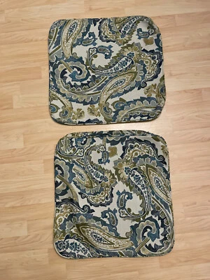 Pair Of Floral Paisley Design Seat Cushion Covers vtg barkcloth outdoor - Image 1 of 4
